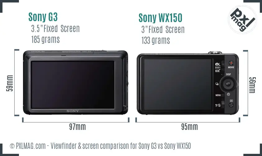 Sony G3 vs Sony WX150 Screen and Viewfinder comparison