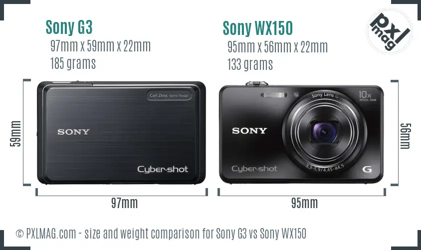 Sony G3 vs Sony WX150 size comparison