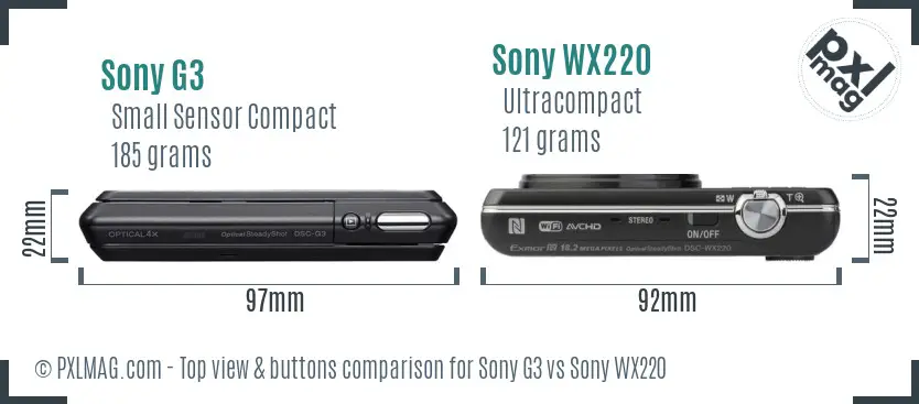 Sony G3 vs Sony WX220 top view buttons comparison