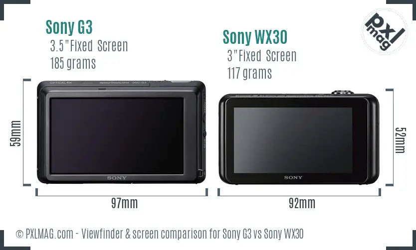 Sony G3 vs Sony WX30 Screen and Viewfinder comparison