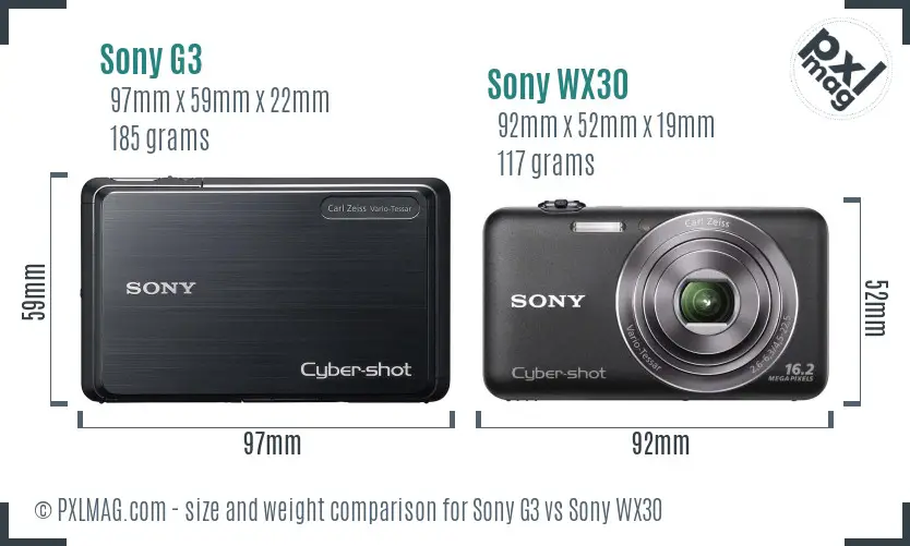 Sony G3 vs Sony WX30 size comparison