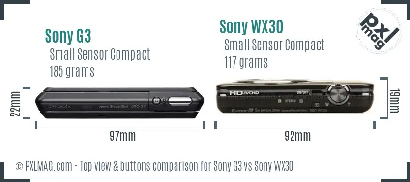 Sony G3 vs Sony WX30 top view buttons comparison