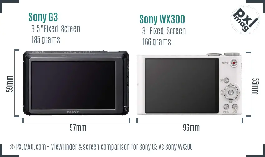 Sony G3 vs Sony WX300 Screen and Viewfinder comparison