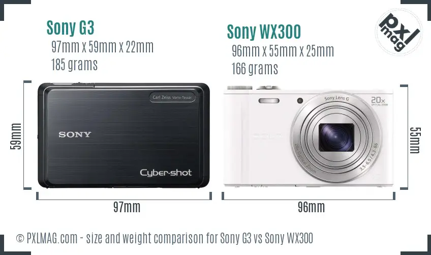 Sony G3 vs Sony WX300 size comparison