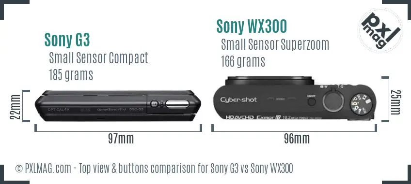 Sony G3 vs Sony WX300 top view buttons comparison