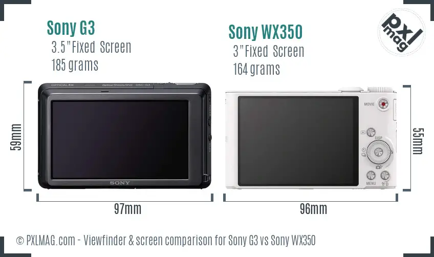 Sony G3 vs Sony WX350 Screen and Viewfinder comparison