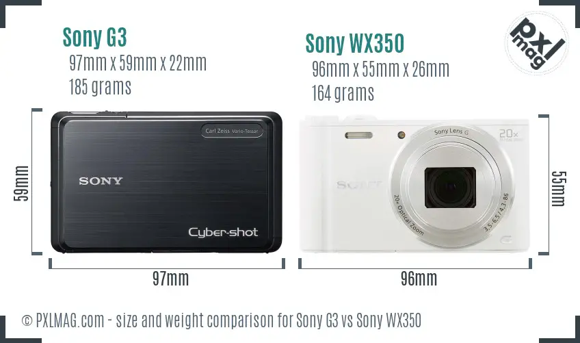 Sony G3 vs Sony WX350 size comparison