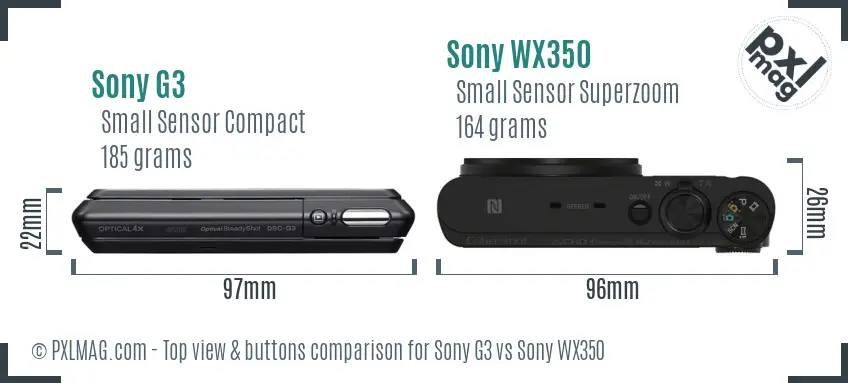 Sony G3 vs Sony WX350 top view buttons comparison