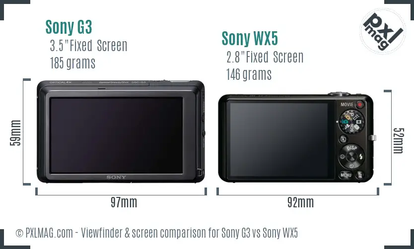 Sony G3 vs Sony WX5 Screen and Viewfinder comparison
