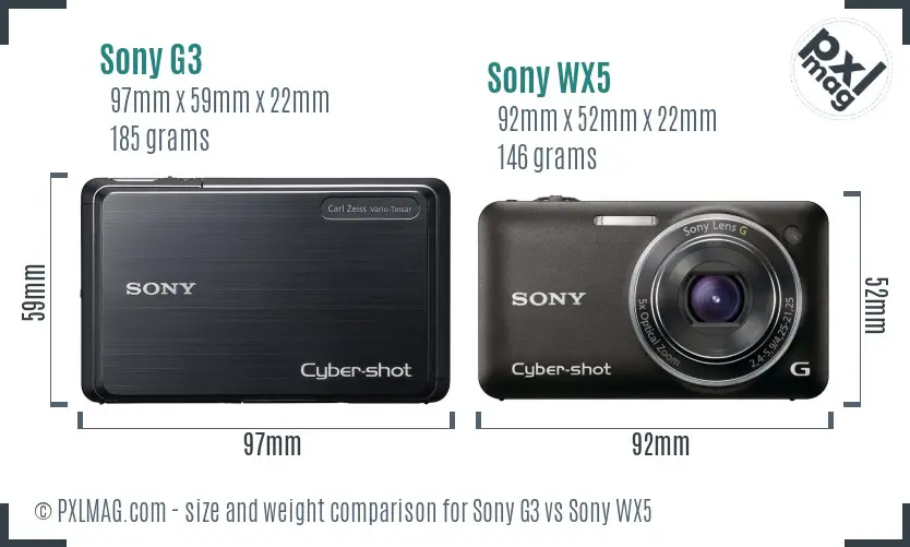 Sony G3 vs Sony WX5 size comparison