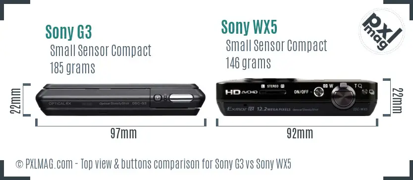 Sony G3 vs Sony WX5 top view buttons comparison