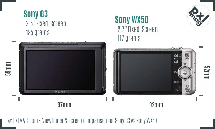 Sony G3 vs Sony WX50 Screen and Viewfinder comparison