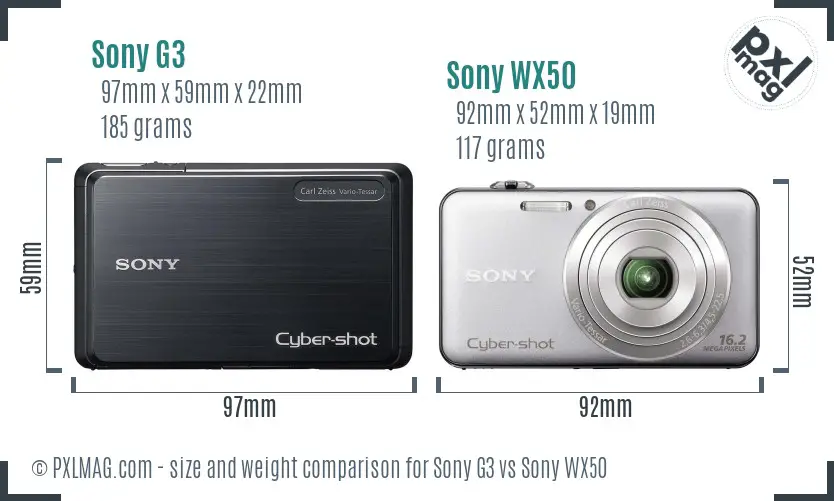 Sony G3 vs Sony WX50 size comparison