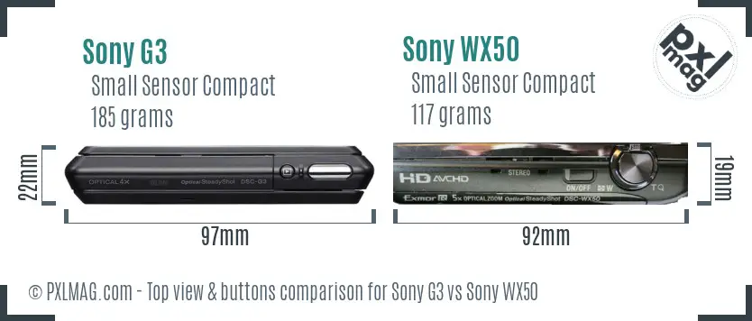 Sony G3 vs Sony WX50 top view buttons comparison