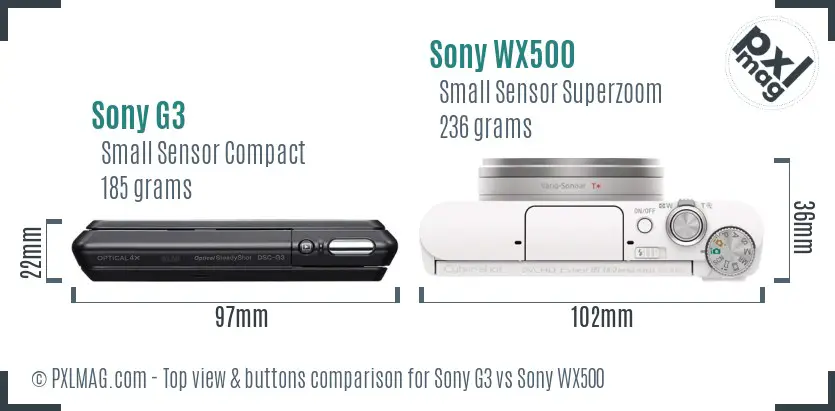 Sony G3 vs Sony WX500 top view buttons comparison