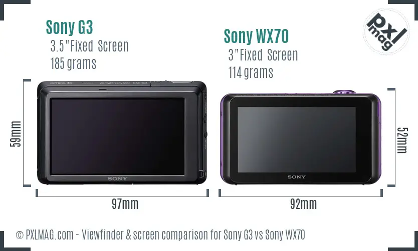 Sony G3 vs Sony WX70 Screen and Viewfinder comparison