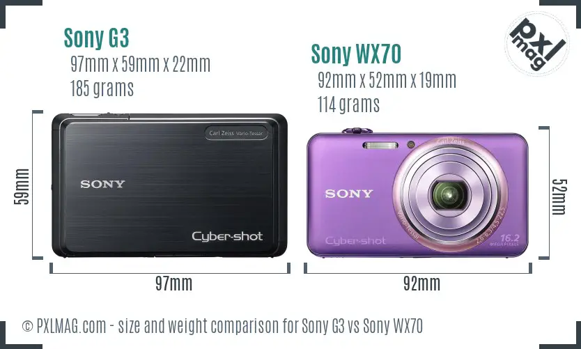 Sony G3 vs Sony WX70 size comparison