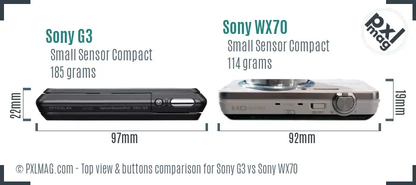 Sony G3 vs Sony WX70 top view buttons comparison