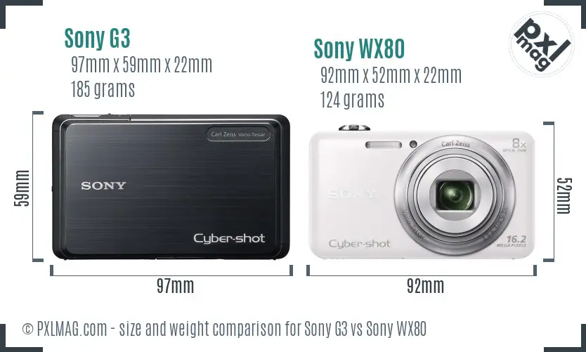 Sony G3 vs Sony WX80 size comparison