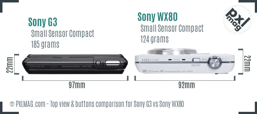 Sony G3 vs Sony WX80 top view buttons comparison