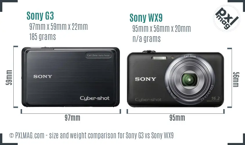 Sony G3 vs Sony WX9 size comparison