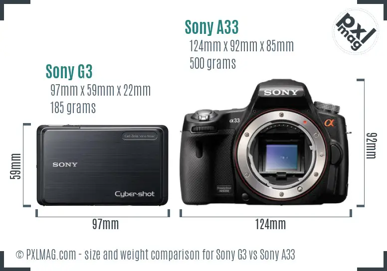 Sony G3 vs Sony A33 size comparison