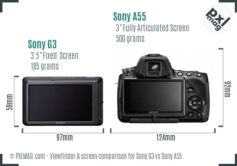 Sony G3 vs Sony A55 Screen and Viewfinder comparison