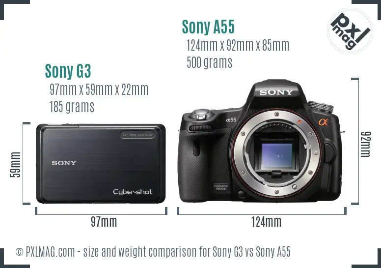 Sony G3 vs Sony A55 size comparison