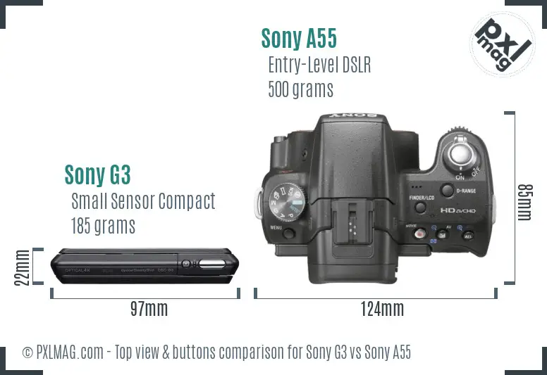 Sony G3 vs Sony A55 top view buttons comparison