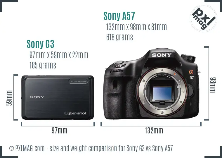 Sony G3 vs Sony A57 size comparison