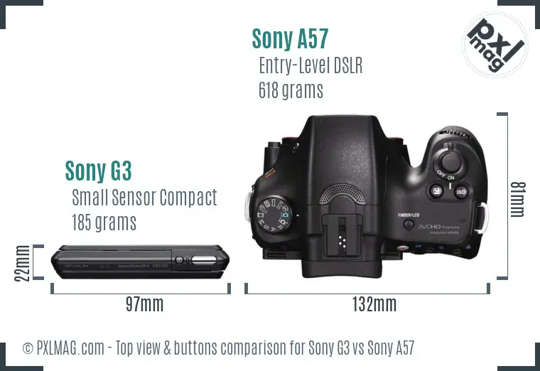 Sony G3 vs Sony A57 top view buttons comparison