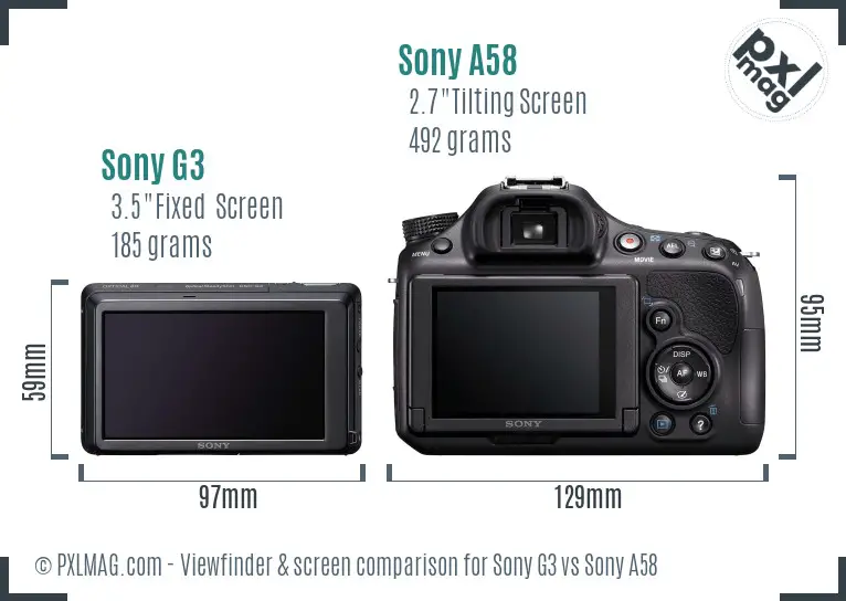 Sony G3 vs Sony A58 Screen and Viewfinder comparison
