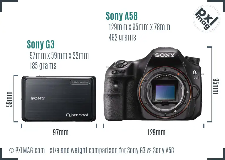 Sony G3 vs Sony A58 size comparison