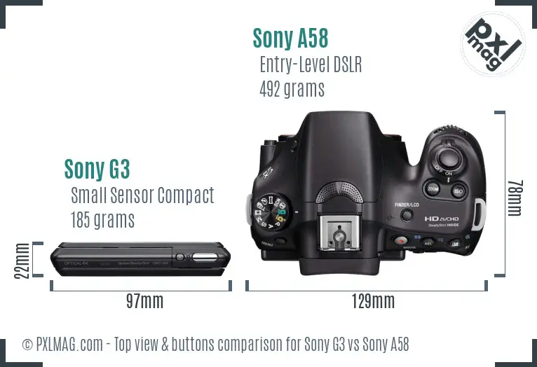 Sony G3 vs Sony A58 top view buttons comparison