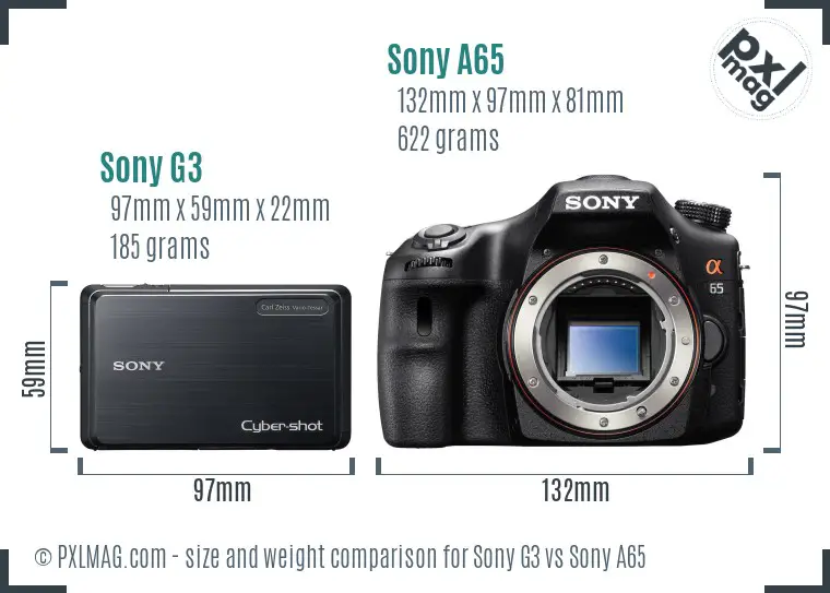Sony G3 vs Sony A65 size comparison