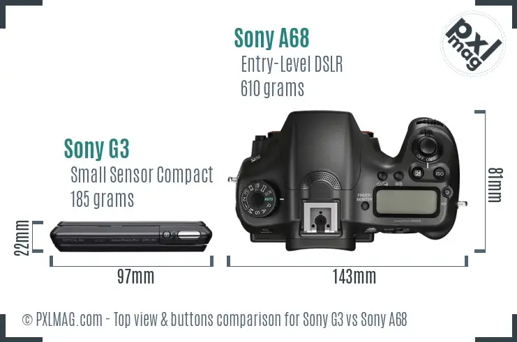 Sony G3 vs Sony A68 top view buttons comparison