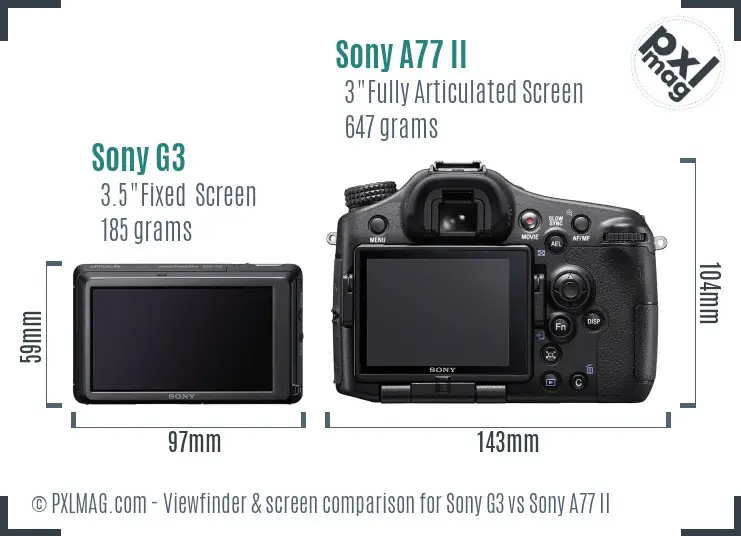 Sony G3 vs Sony A77 II Screen and Viewfinder comparison