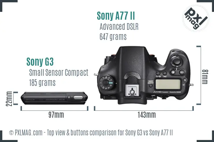 Sony G3 vs Sony A77 II top view buttons comparison
