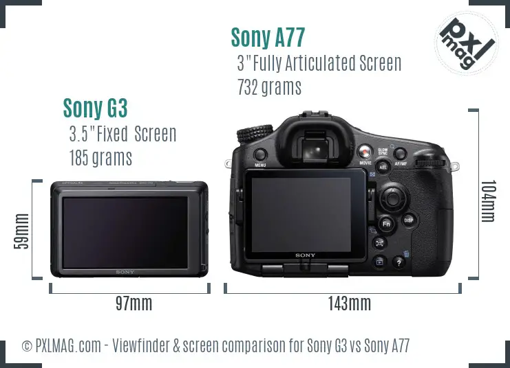 Sony G3 vs Sony A77 Screen and Viewfinder comparison