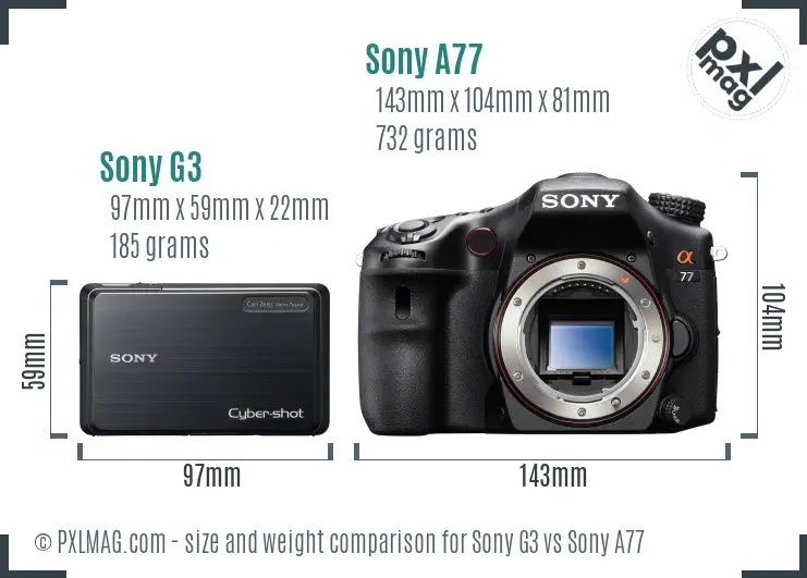 Sony G3 vs Sony A77 size comparison