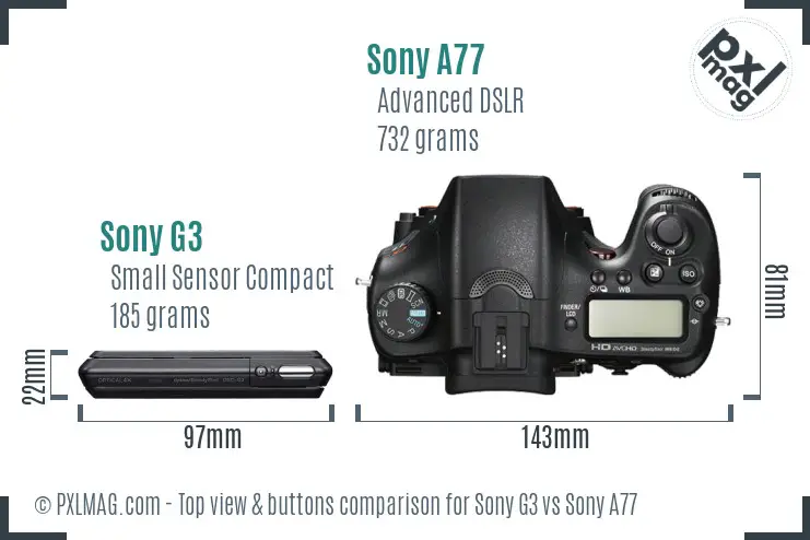 Sony G3 vs Sony A77 top view buttons comparison