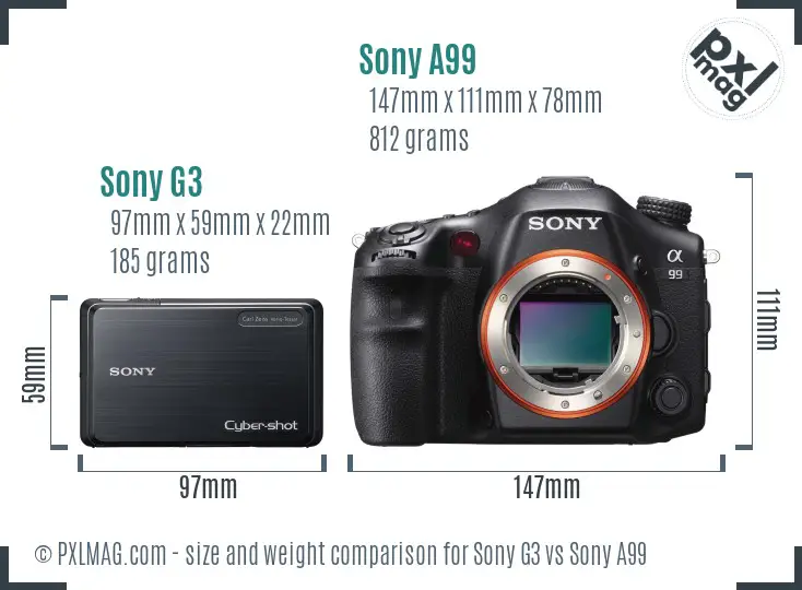 Sony G3 vs Sony A99 size comparison