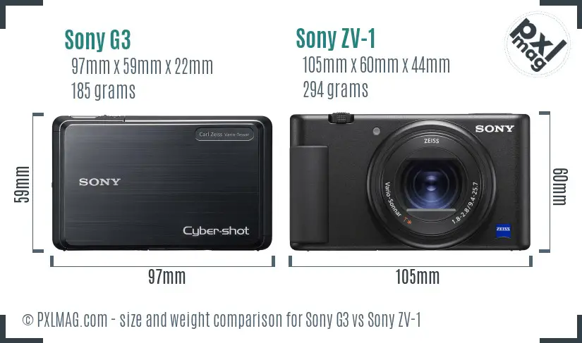 Sony G3 vs Sony ZV-1 size comparison