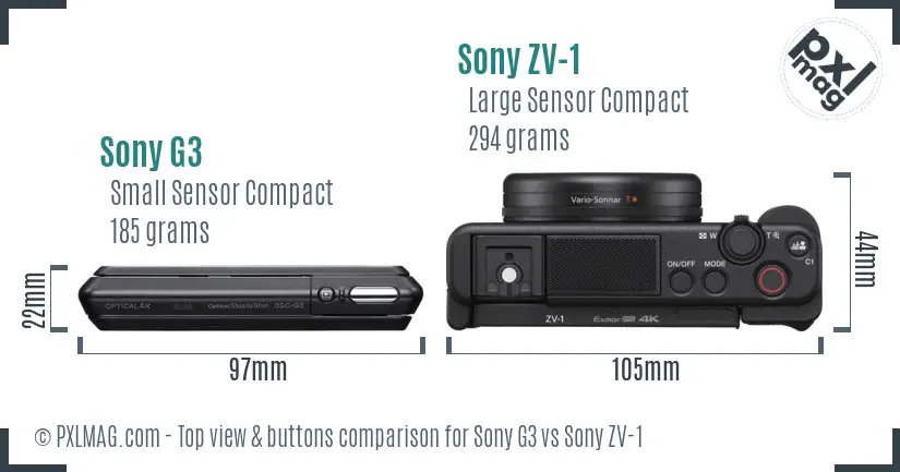 Sony G3 vs Sony ZV-1 top view buttons comparison