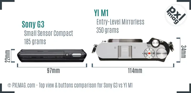 Sony G3 vs YI M1 top view buttons comparison
