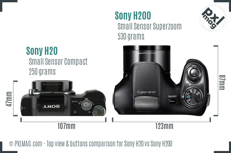 Sony H20 vs Sony H200 top view buttons comparison