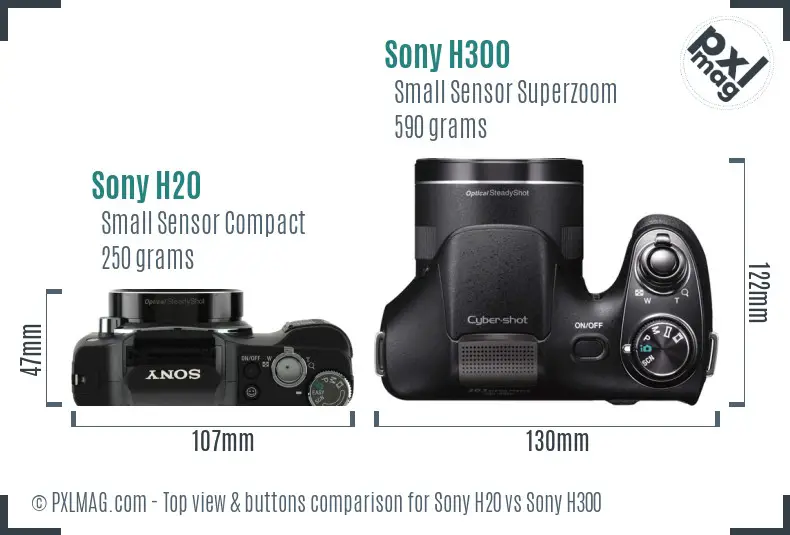 Sony H20 vs Sony H300 top view buttons comparison