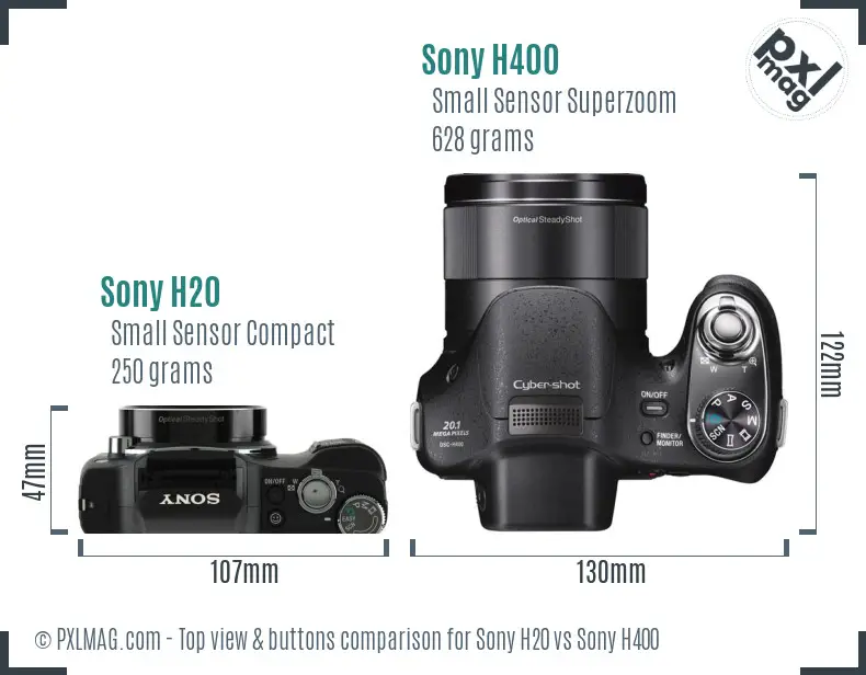 Sony H20 vs Sony H400 top view buttons comparison
