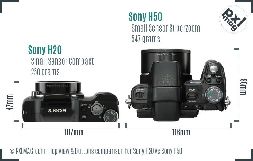 Sony H20 vs Sony H50 top view buttons comparison