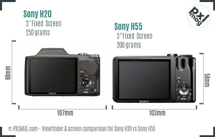 Sony H20 vs Sony H55 Screen and Viewfinder comparison